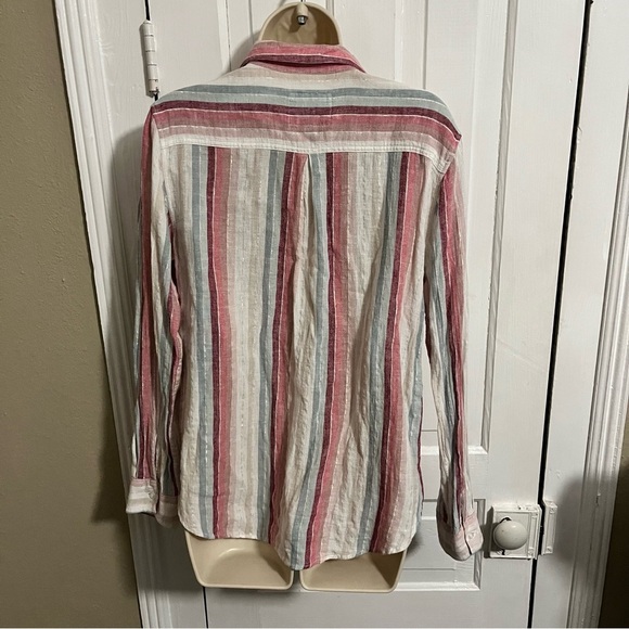 Rails Charli Button Down Top Tropic Metallic Stripe Linen Blouse Small J - Picture 3 of 6